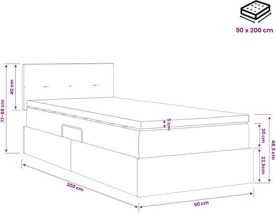 Wandbett Einzel mit Samt Bezug Hellgrau mit Lattenrost & Matratze 90x200cm