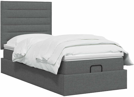 Ein Einzelbett Mit Stoff Dunkelgrau Mit Stauraum Mit Lattenrost & Matratze 100x200cm