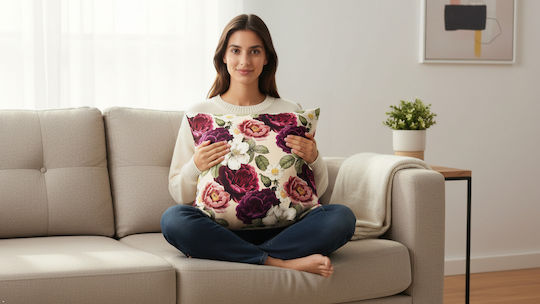 Inspiral Tree Decorative Pillow Case Floral Purple 45x45cm