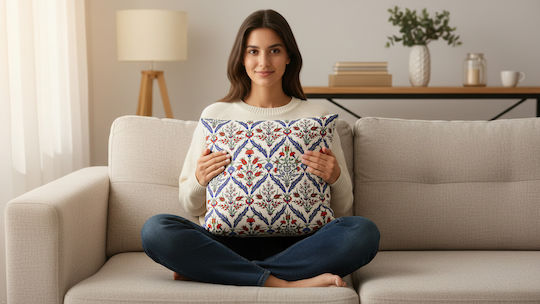 Inspiral Tree White And Blue Decorative Pillow Case 45x45cm
