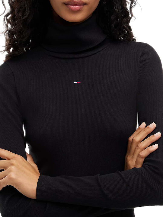 Midi T-Shirt Dress Knitted Turtleneck Black