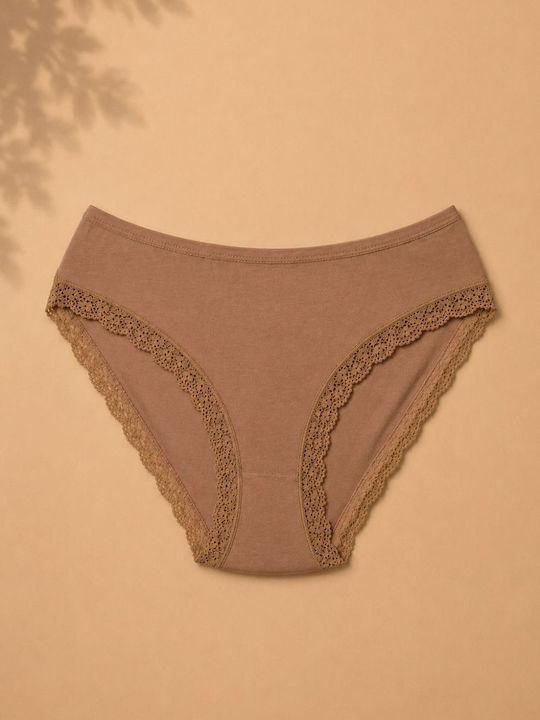 Slip Bumbac Pentru Femei Cu Dantelă Moka
