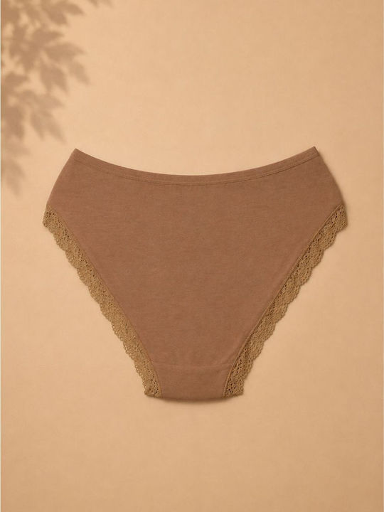Slip Bumbac Pentru Femei Cu Dantelă Moka