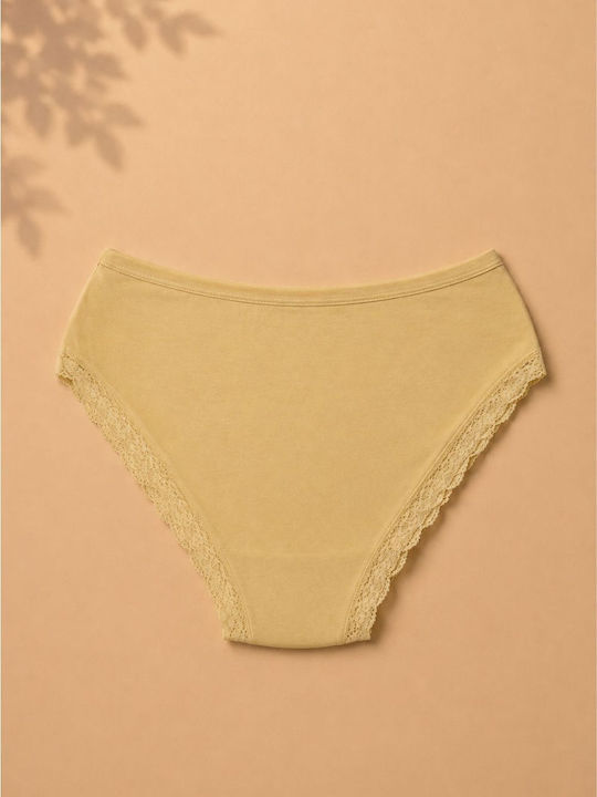 Slip Bumbac Pentru Femei Cu Dantelă Bej