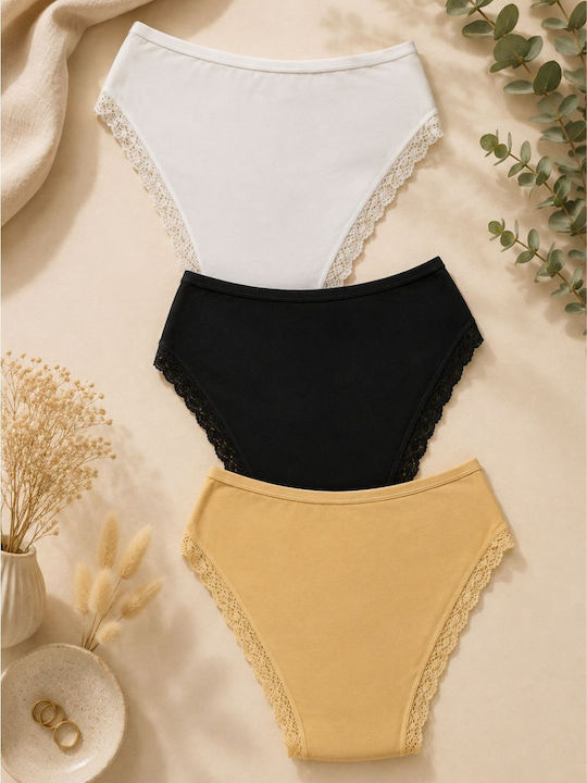 Chiloți Pentru Femei Slip Din Bumbac 3 Pack Cu Dantelă Multicolor