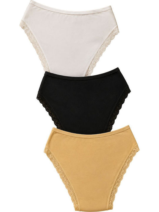 Chiloți Pentru Femei Slip Din Bumbac 3 Pack Cu Dantelă Multicolor