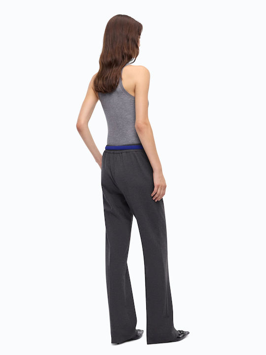Women's Fabric Trousers with Rubber Band in Straight Leg Style Grey