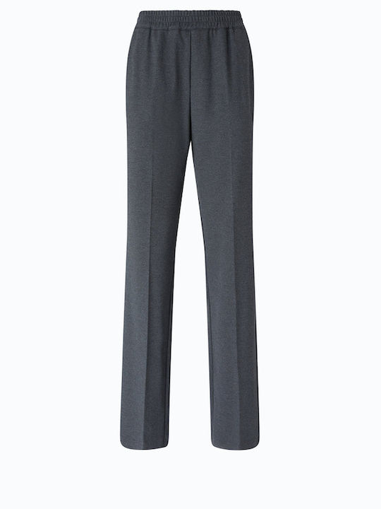 Women's Fabric Trousers with Rubber Band in Straight Leg Style Grey