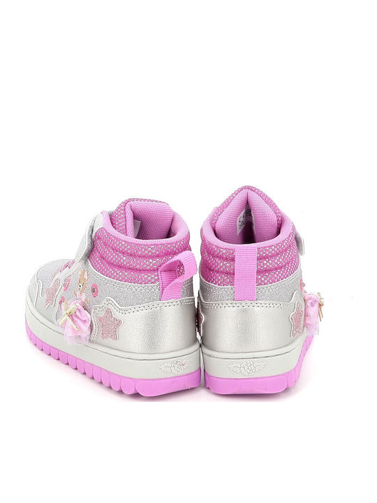 Mille Stelle Kids Sneakers High with Hoop & Loop Closure & with Lights Silver