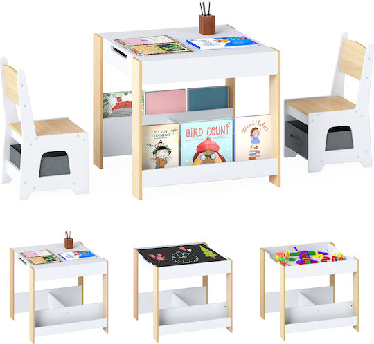 Costway Kinder Tische Set mit Stühlen für Malerei Weiß Costway