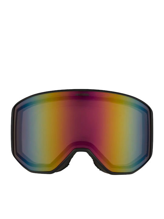 Alpina Μάσκα Σκι & Snowboard Ενηλίκων Μαύρη με Φακό Polarized / Καθρέπτη σε Μαύρο Χρώμα