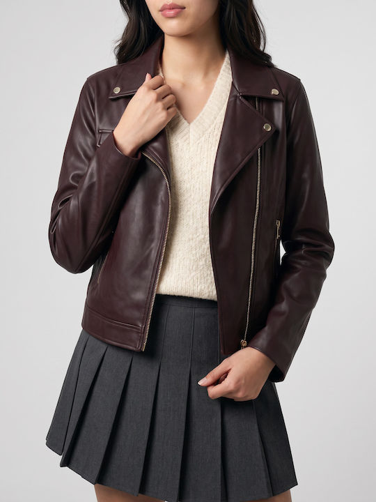 Leather Women's Jacket for Winter Burgundy