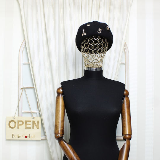 Beretă De Lână Pentru Femei ButicCochet O Singură Mărime Design Cu Accesorii Aurii Negre Bsc550