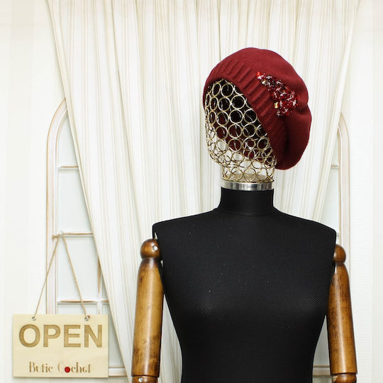 Beretă De Damă ButicCochet O Singură Mărime Lână Design Paiete Burgundia Bsc430