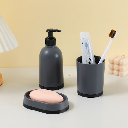 Relaxdays Badezimmerzubehör-Set Kunststoff Grau 3 Stück