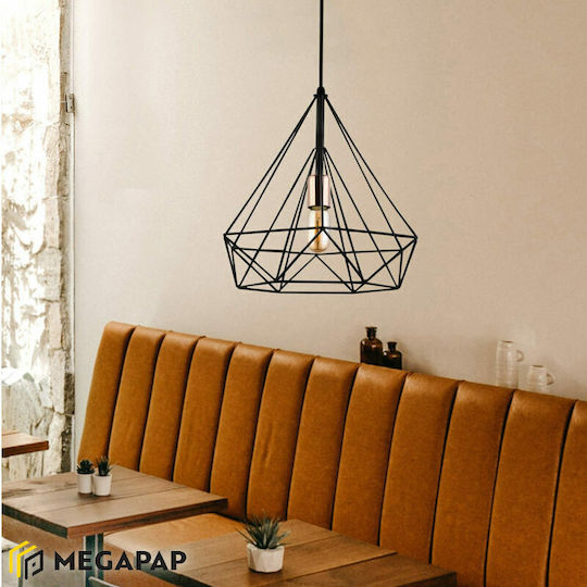 Megapap Donald Κρεμαστό Φωτιστικό Μαύρο με Ντουί E27 25x30x65εκ.