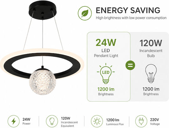 Jiju Lumini Suspendate Negru LED Cu Lumină Alb Natural