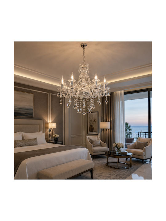 Artekko Πολυέλαιος 8xE14 Ø68cm με Κεράκια Διάφανος 023-3141