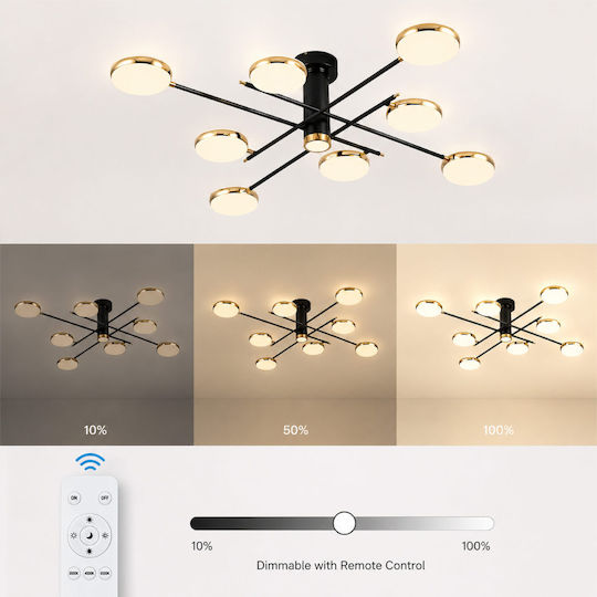 Lightplanet Πλαφονιέρα Οροφής Μαύρη με Ενσωματωμένο LED και Τηλεχειριστήριο