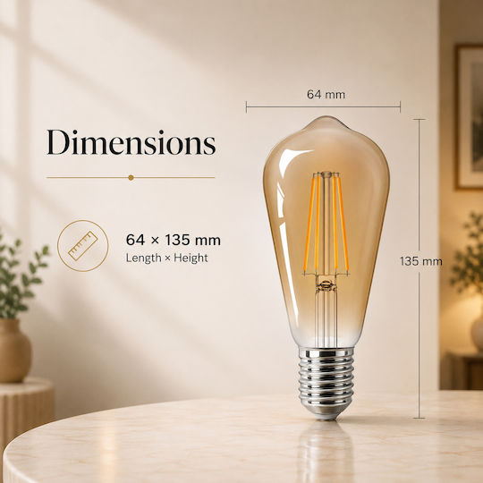 Lightplanet Bec LED 7W Pentru Bază E27 și Formă ST64 Alb Cald 650 Lumen