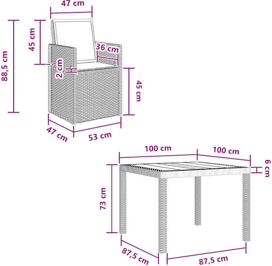 Set Sala De Mese Pentru Exterior Deschis 3 Piese Cu Perne