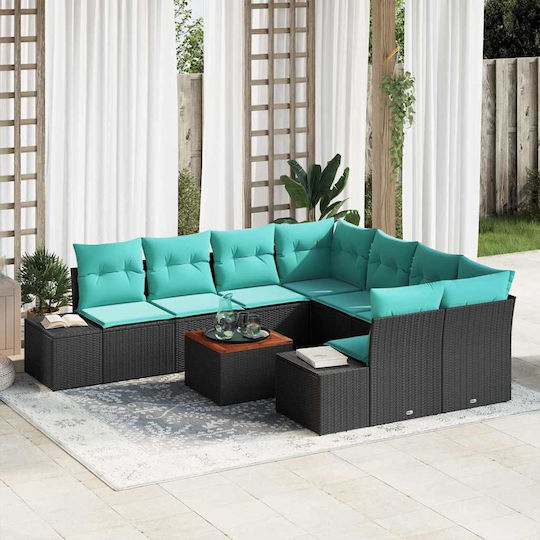 Garten- und Outdoor-Möbelsets Wohnbereich 9 Stück Türkis mit Kissen