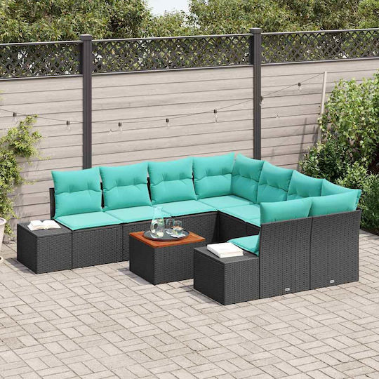 Garten- und Outdoor-Möbelsets Wohnbereich 9 Stück Türkis mit Kissen