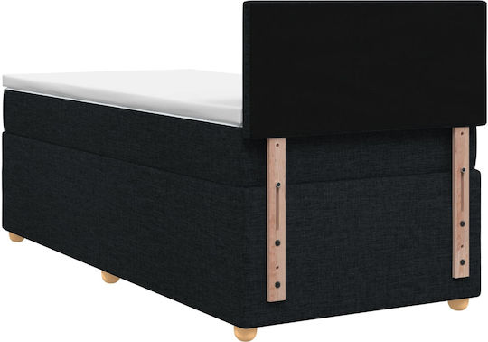 Single Upholstered Bed with Fabric Black with Slats and Mattress 90x190cm