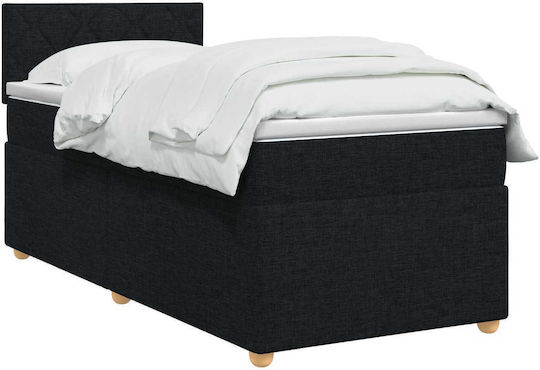 Single Upholstered Bed with Fabric Black with Slats and Mattress 90x190cm