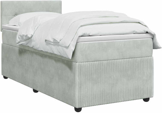Einzelbett Mit Samt Bezogen Helles Grau Mit Lattenrost & Matratze 90x190cm