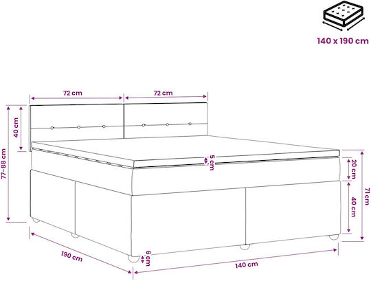 Doppelbett Mit Samt Dunkelblau Mit Lattenrost & Matratze 140x190cm