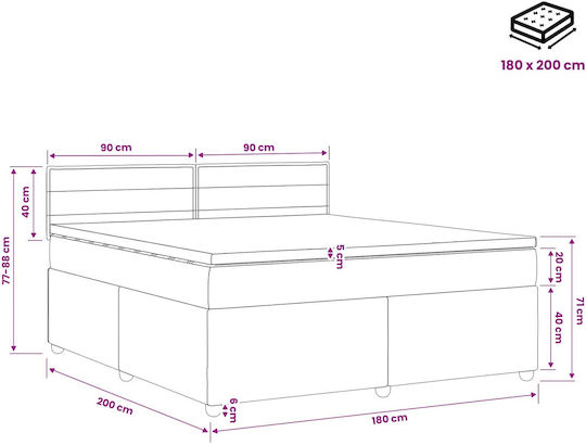 King Size Upholstered Fabric Bed Blue with Slats and Mattress 180x200cm