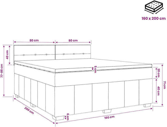 Double Bed Upholstered with Fabric Blue with Slats and Mattress 160x200cm