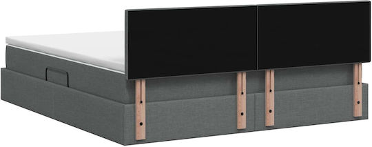 Dunkles Wandbett King Size Mit Samt Dunkelgrau Mit Lattenrost & Matratze 180x200cm
