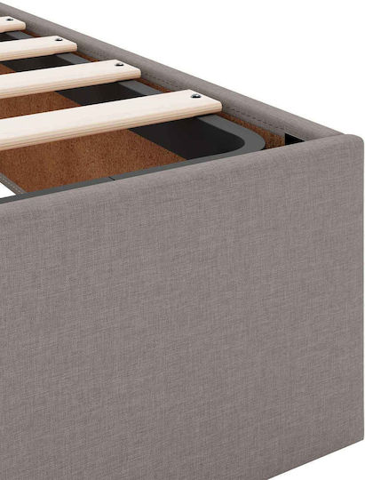Pat Montat Pe Perete Single Tapițat Cu Material Taupe Cu Plăci Și Saltea 90x200cm