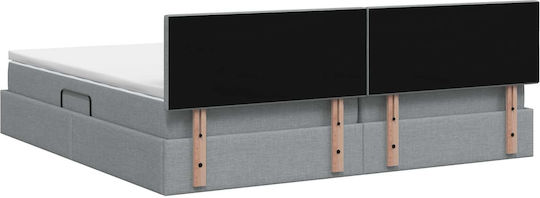 Wandbett King Size Bezogen mit Samt Hellgrau mit Lattenrost & Matratze 200x200cm