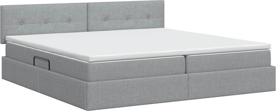 Wandbett King Size Bezogen mit Samt Hellgrau mit Lattenrost & Matratze 200x200cm