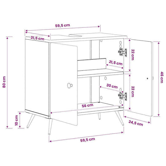 vidaXL Плот без мивка Ш59.5xД31.5xВ59cm Сив