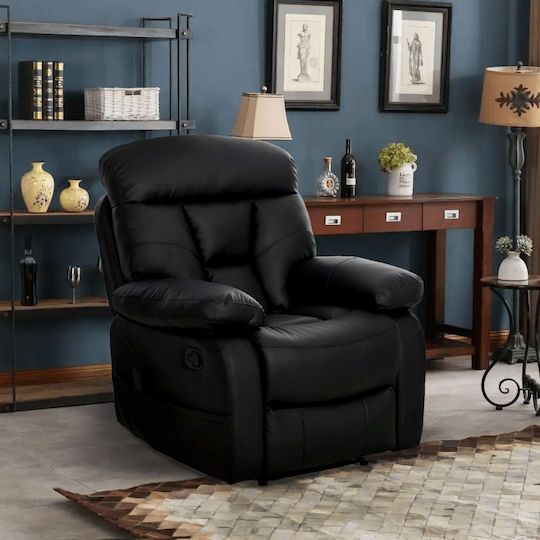 Grate Relax Armchair Massage with Footstool from Leatherette Black 89x97x105cm