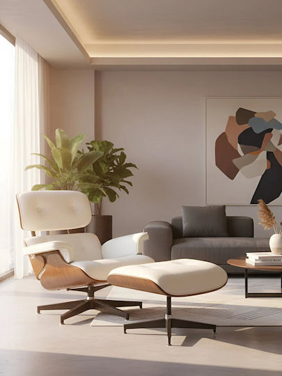 Scaun De Relaxare Rotativ Cu Puf Din Piele Ecologică Albă 82x92x82cm