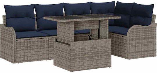 Set Sala De Mese Pentru Exterior 6 Piese Gri Cu Perne