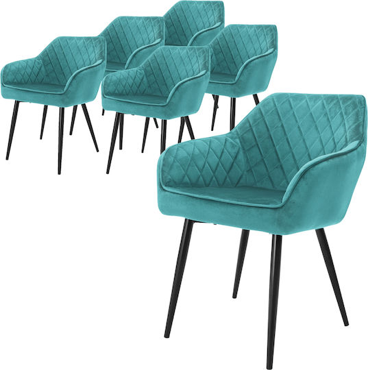 Dining Room Velvet Armchair Turquoise 6pcs
