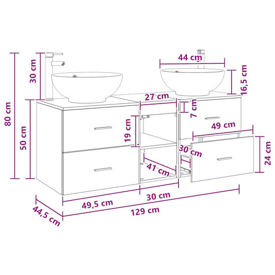 vidaXL Πάγκος χωρίς Νιπτήρα Μ49.5xΒ44.5xΥ65cm Μαύρο