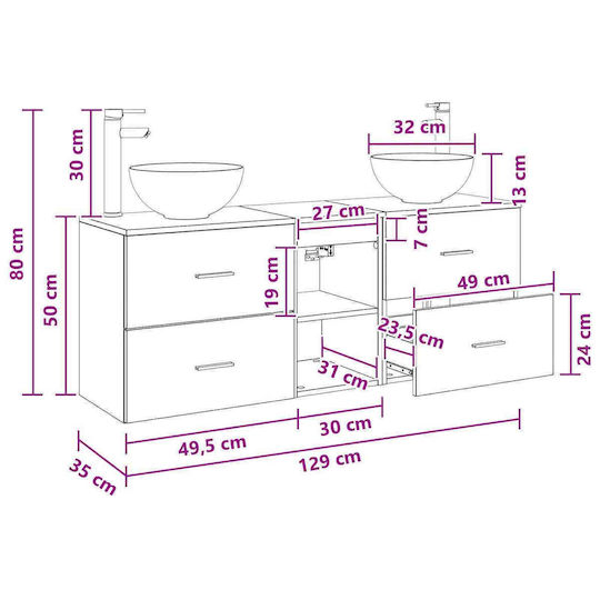 vidaXL Πάγκος χωρίς Νιπτήρα Μ49.5xΒ35xΥ63cm Λευκό