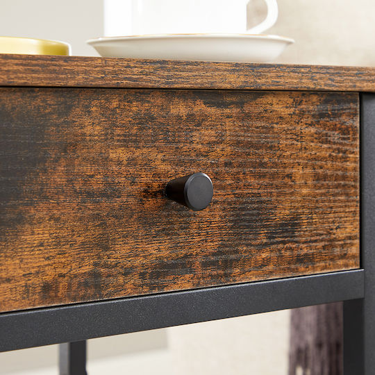 Wooden Bedside Table with Metallic Legs Brown 35x35x70cm