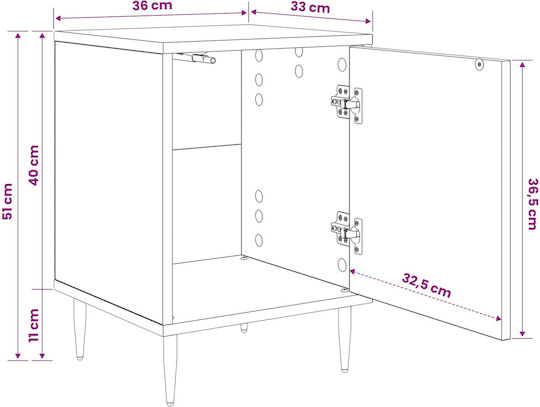Нощно Шкафче Дървено Черно 36x33x51см