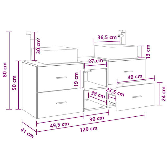 vidaXL Πάγκος χωρίς Νιπτήρα Μ49.5xΒ41xΥ63cm Μαύρη Δρυς