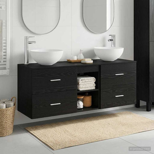vidaXL Badezimmer Waschtisch-Einheit Ohne Waschbecken M49.5xB41xH64.5cm Schwarze Eiche