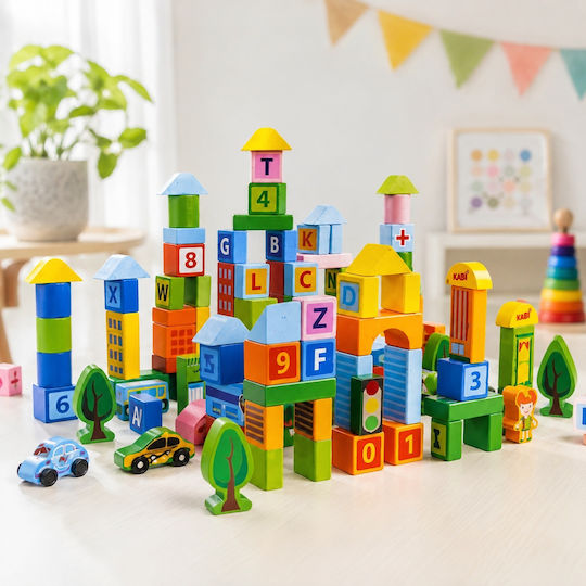 Velve Cuburi de construit Educative din Lemn pentru 3+ Ani 100 buc