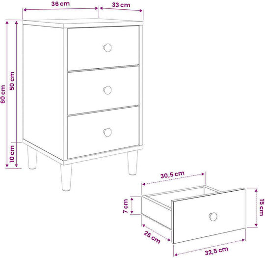 Wooden Beige Bedside Tables 2 Pieces 36x33x60cm